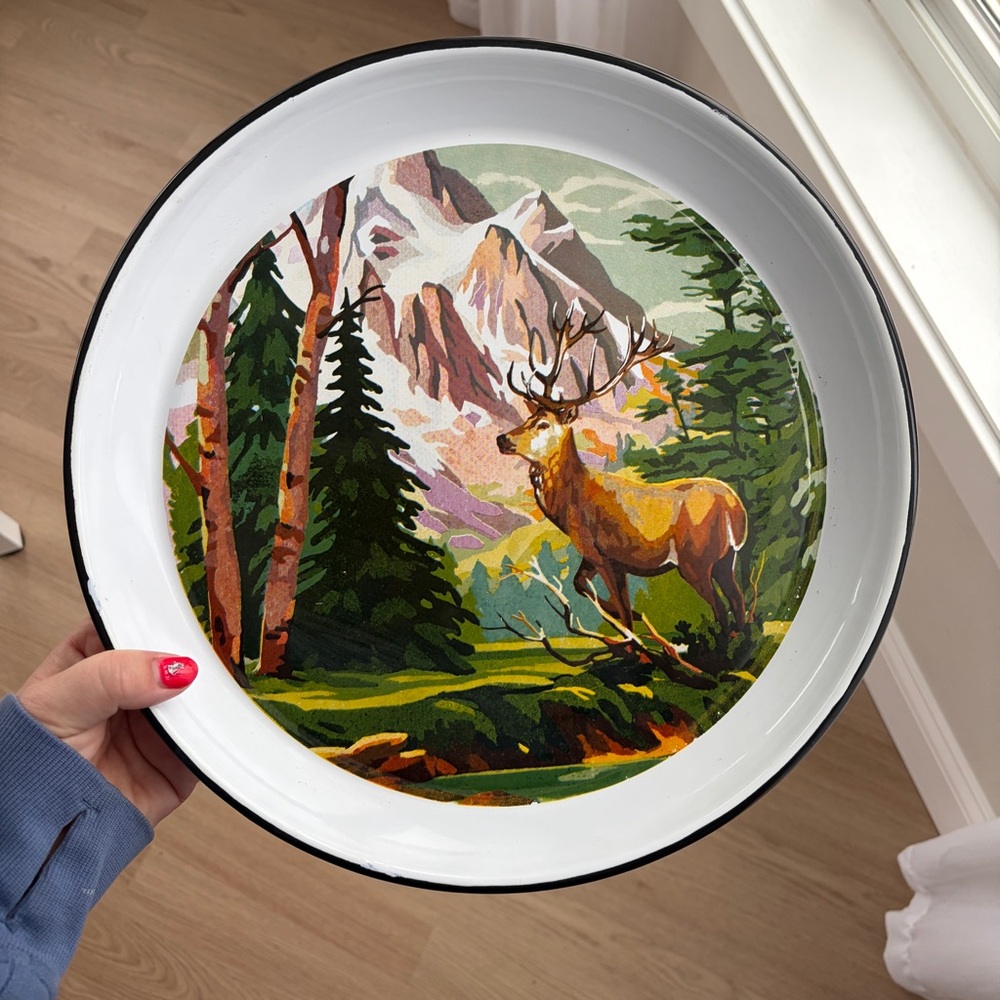 Mountain Elk Decorative Enamel Tray with paint by number Forest Artwork